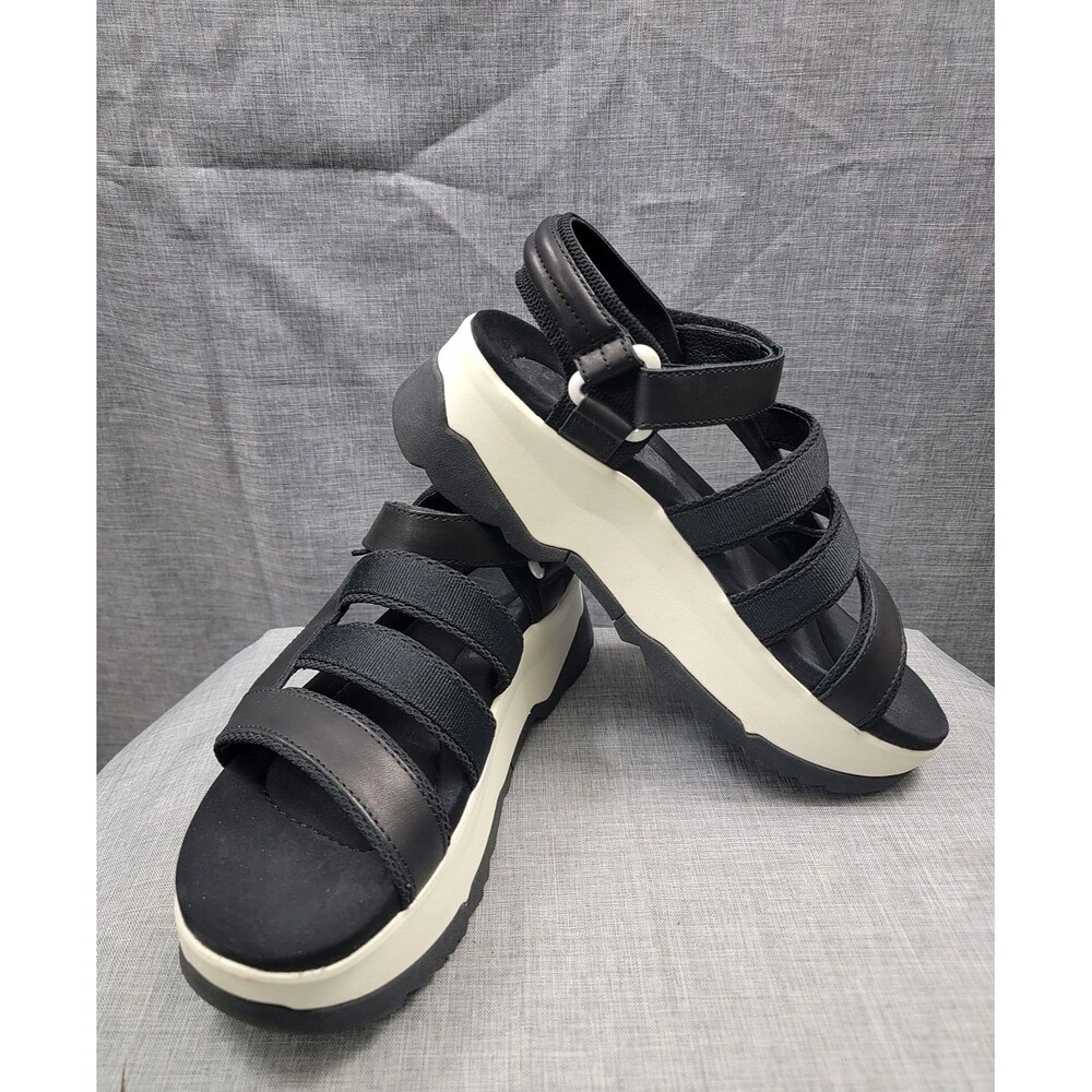 Teva Women's Zamora Platform Sandals 1015177 BLK Leather Canvas SZ 10